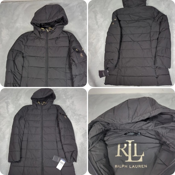 Lauren Ralph Lauren Duck Down Jacket Women Medium Black Zip Packable Puffer READ - Picture 1 of 16